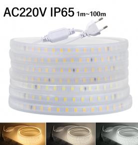 AC 220V 2835 LED Strip Waterproof LED Light Tape 120LEDs/M 3000K 4000K 6000K With EU Plug for Kitchen Outdoor Garden Lighting