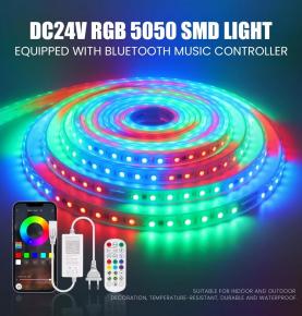 24V RGB 5050 LED smart Strip Light 60Led/m Waterproof Ribbon Tape Rope Lamp Bluetooth APP Controller